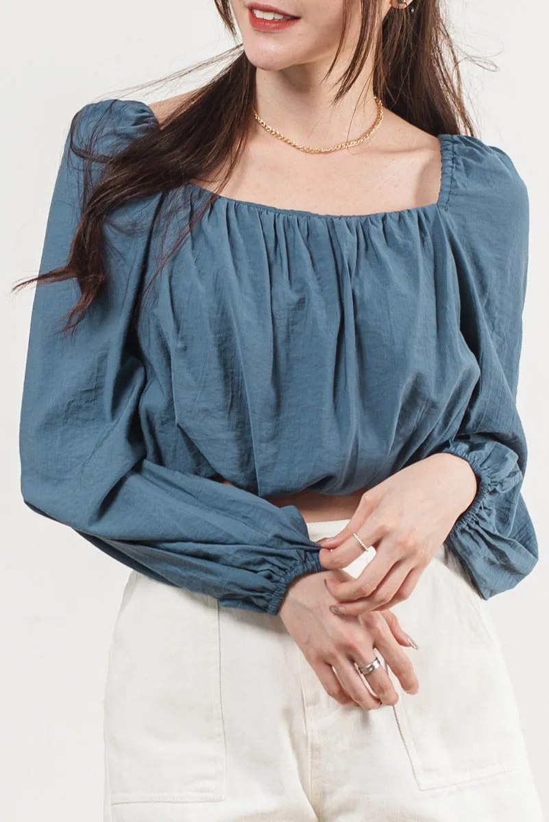 Crop Top Puff Sleeve With Elastic Cuff