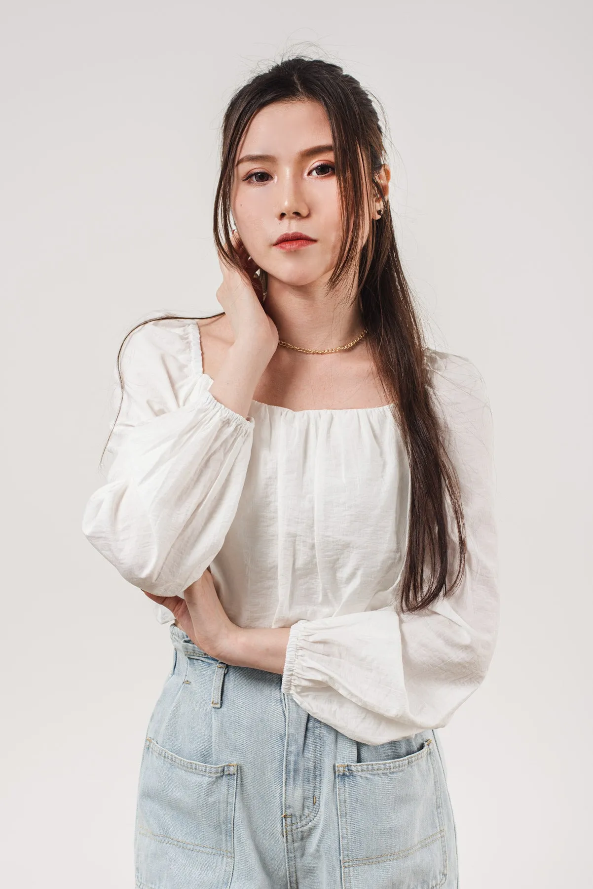 Crop Top Puff Sleeve With Elastic Cuff