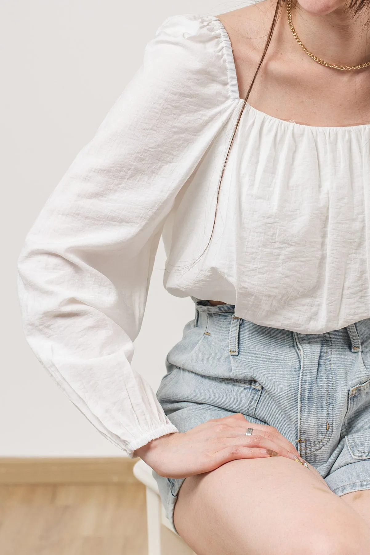 Crop Top Puff Sleeve With Elastic Cuff