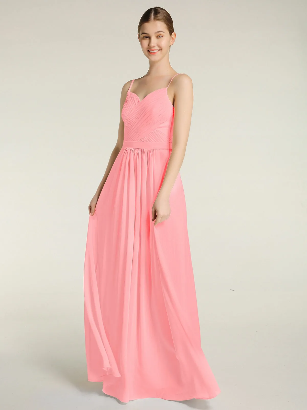 Cross Pleated Bodice Spaghetti Strap Dresses Flamingo Plus Size