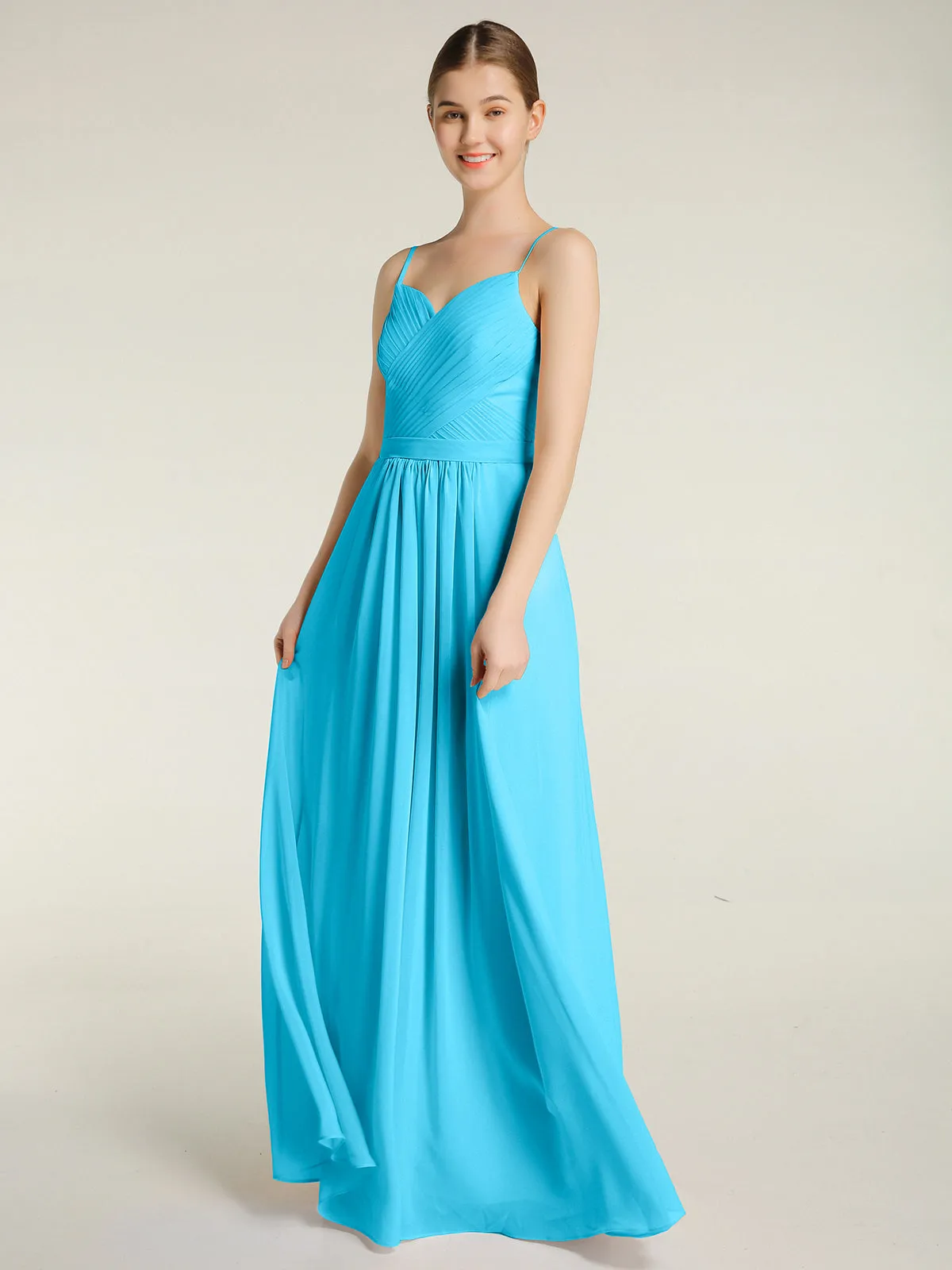 Cross Pleated Bodice Spaghetti Strap Dresses Pool Plus Size