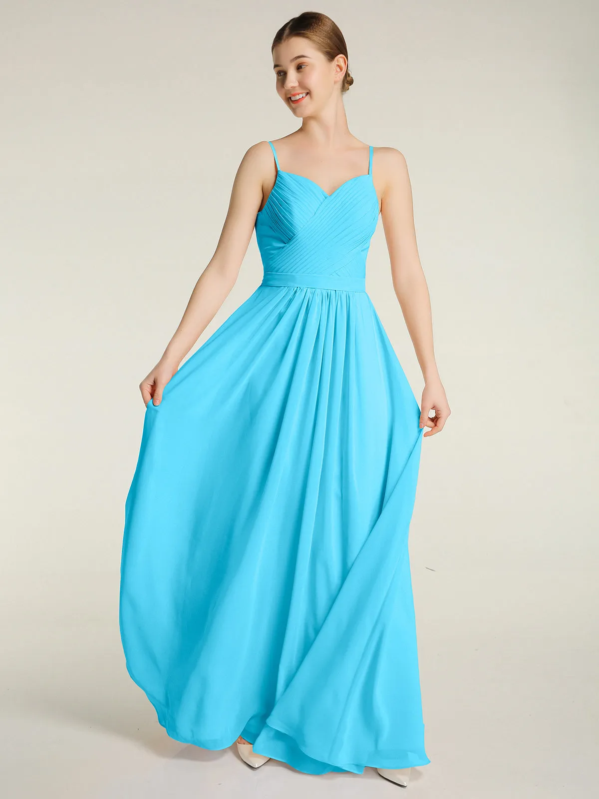 Cross Pleated Bodice Spaghetti Strap Dresses Pool Plus Size