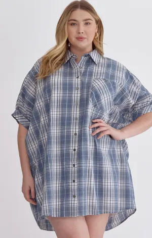 Curvy Get Together Plaid Chambray Dress