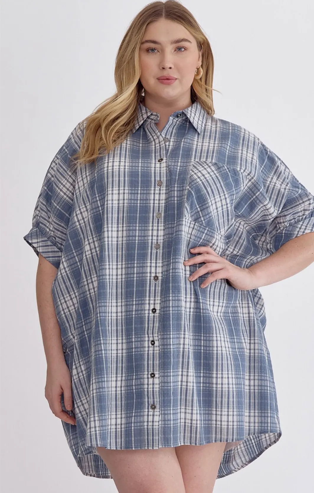 Curvy Get Together Plaid Chambray Dress