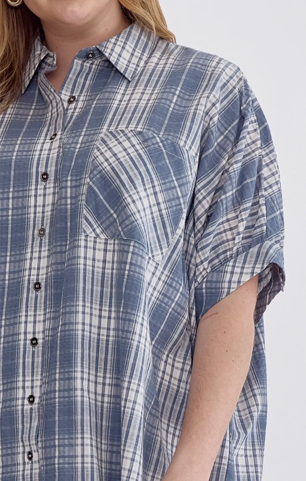 Curvy Get Together Plaid Chambray Dress