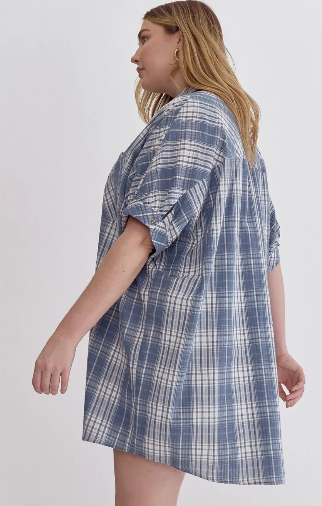 Curvy Get Together Plaid Chambray Dress