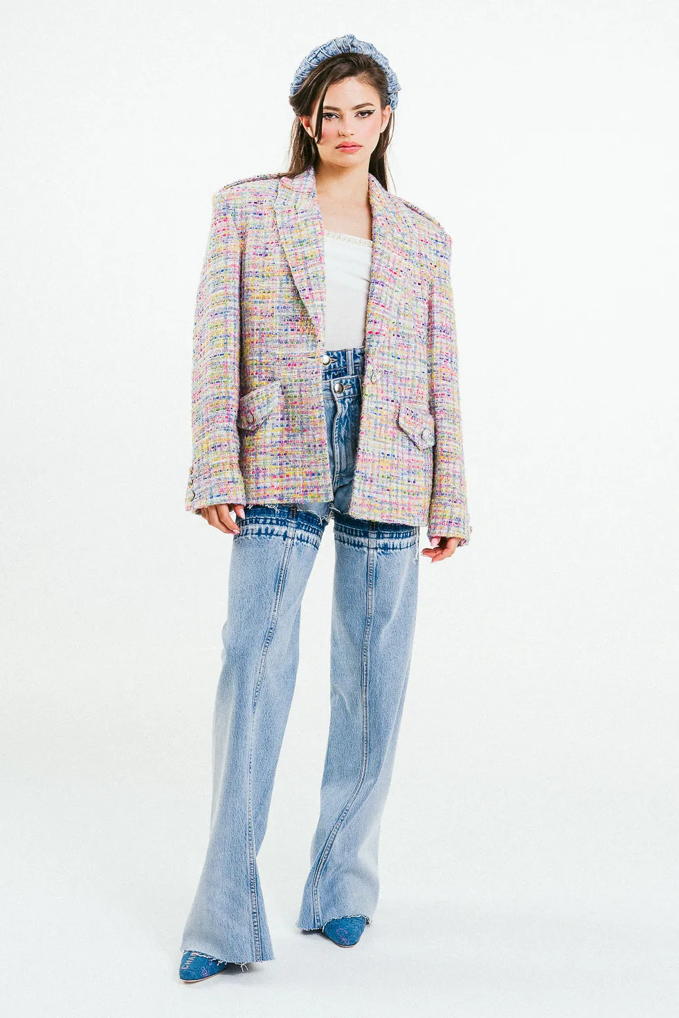 'DAIANA' Rainbow Tweed Structured Oversized Blazer