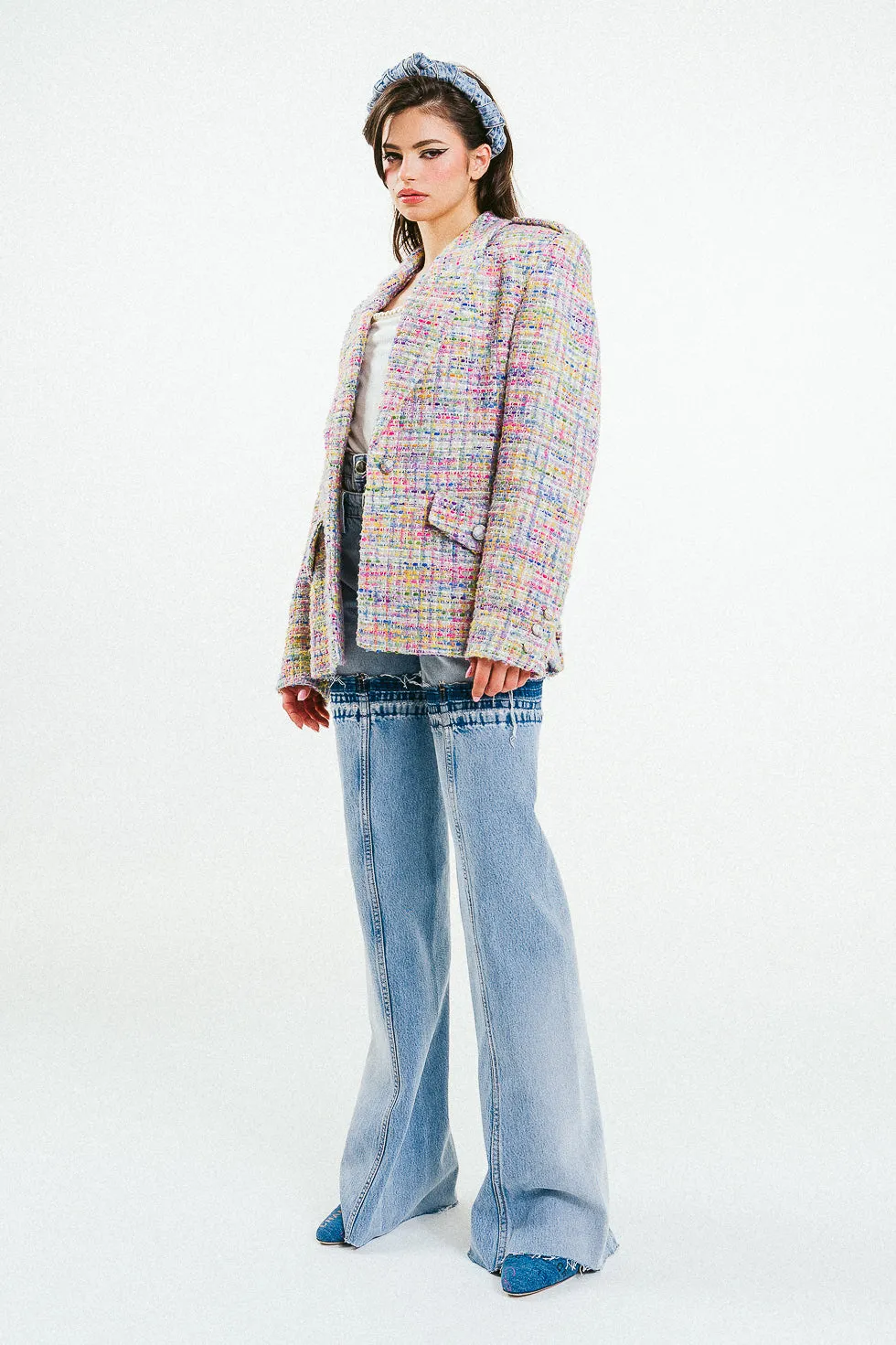 'DAIANA' Rainbow Tweed Structured Oversized Blazer