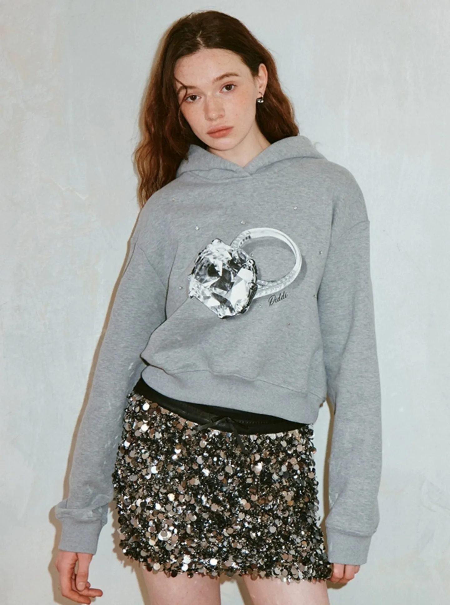 Diamond Ring Print Sparkling Hooded Top