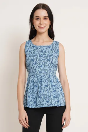 Doodle Printed Cotton Peplum Top For Women