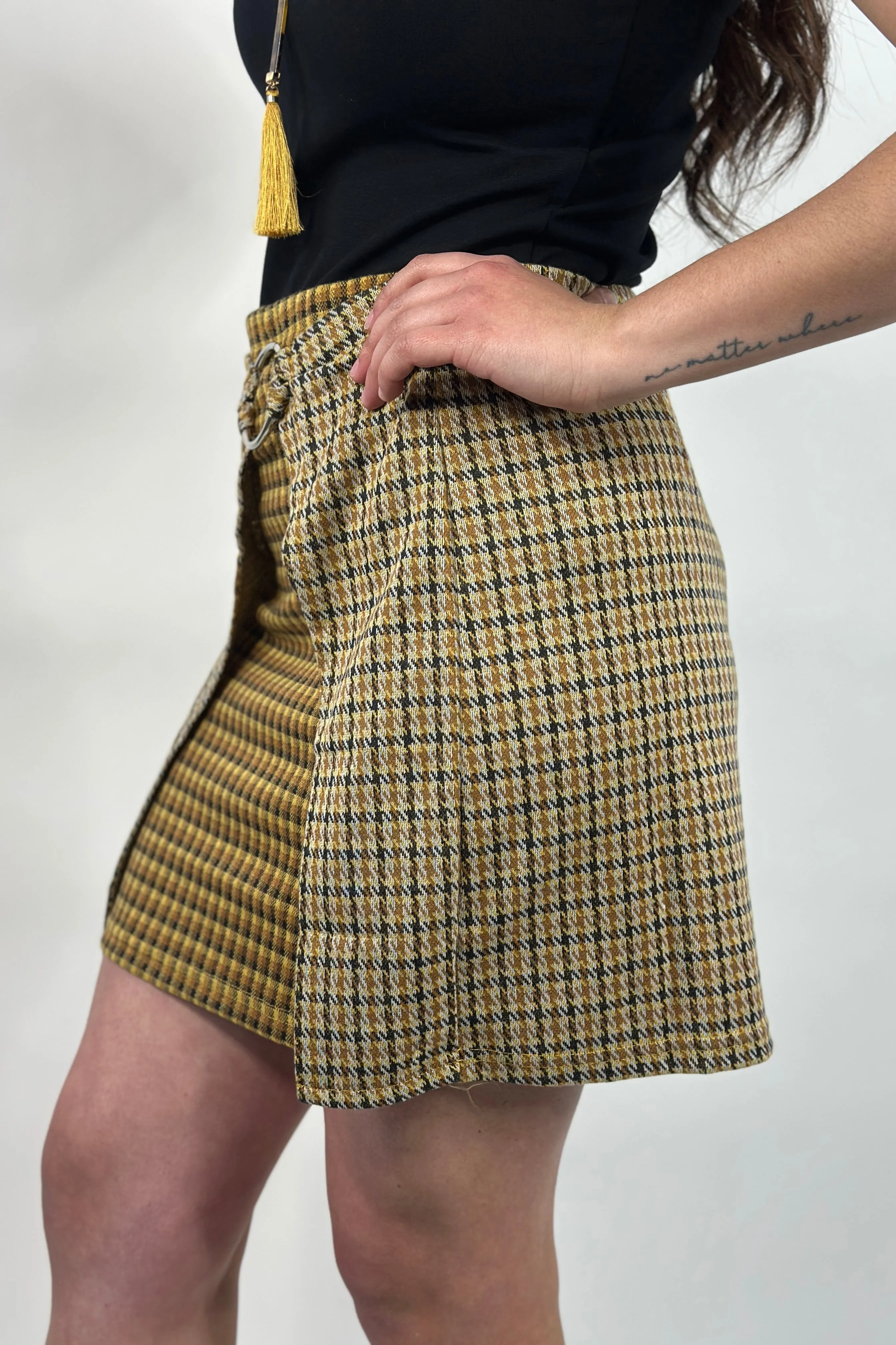 Dual Print Faux Wrap Skirt - Yellow