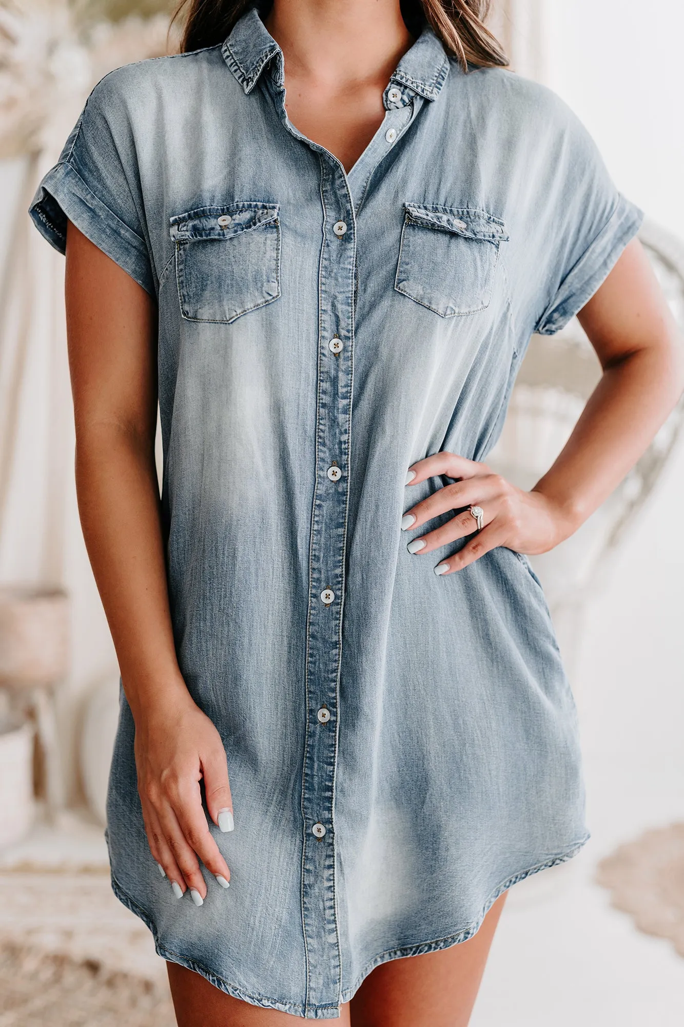 Effortless Allure Button-Down Chambray Dress (Denim)