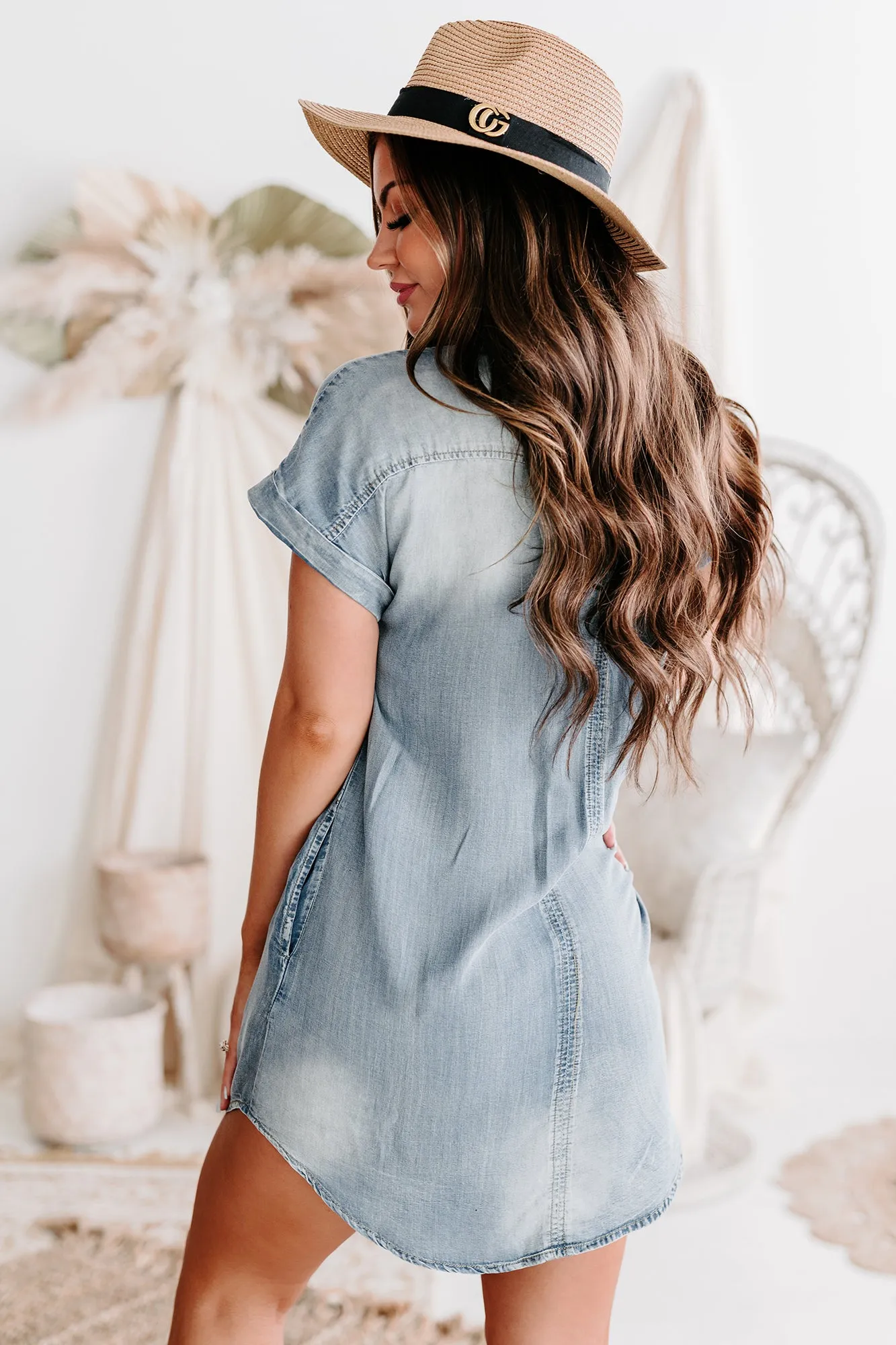 Effortless Allure Button-Down Chambray Dress (Denim)