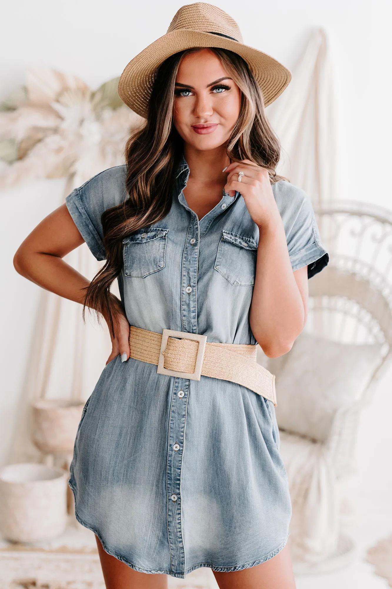Effortless Allure Button-Down Chambray Dress (Denim)