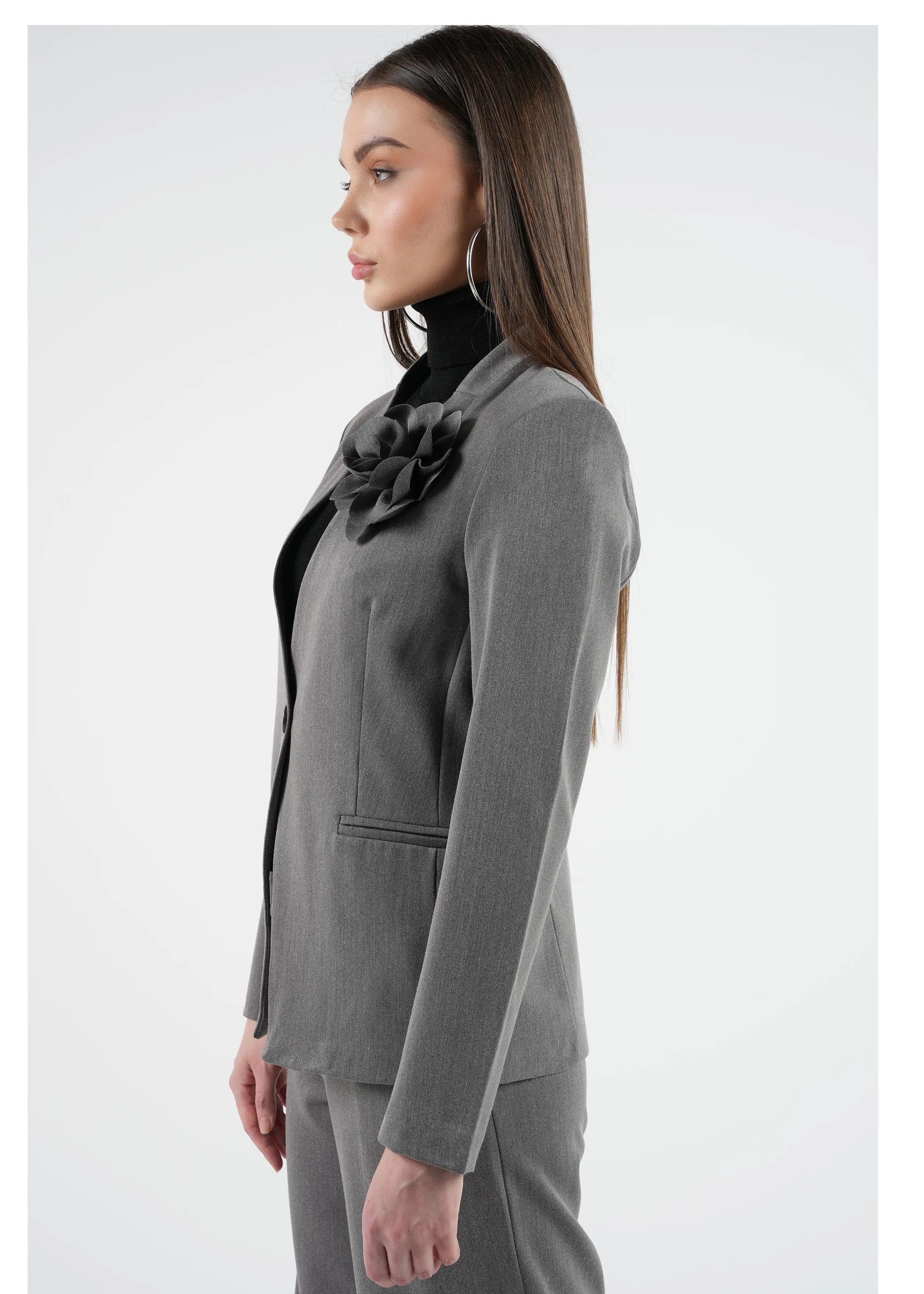 Elegant Women's Blazer with 3D Floral Detail