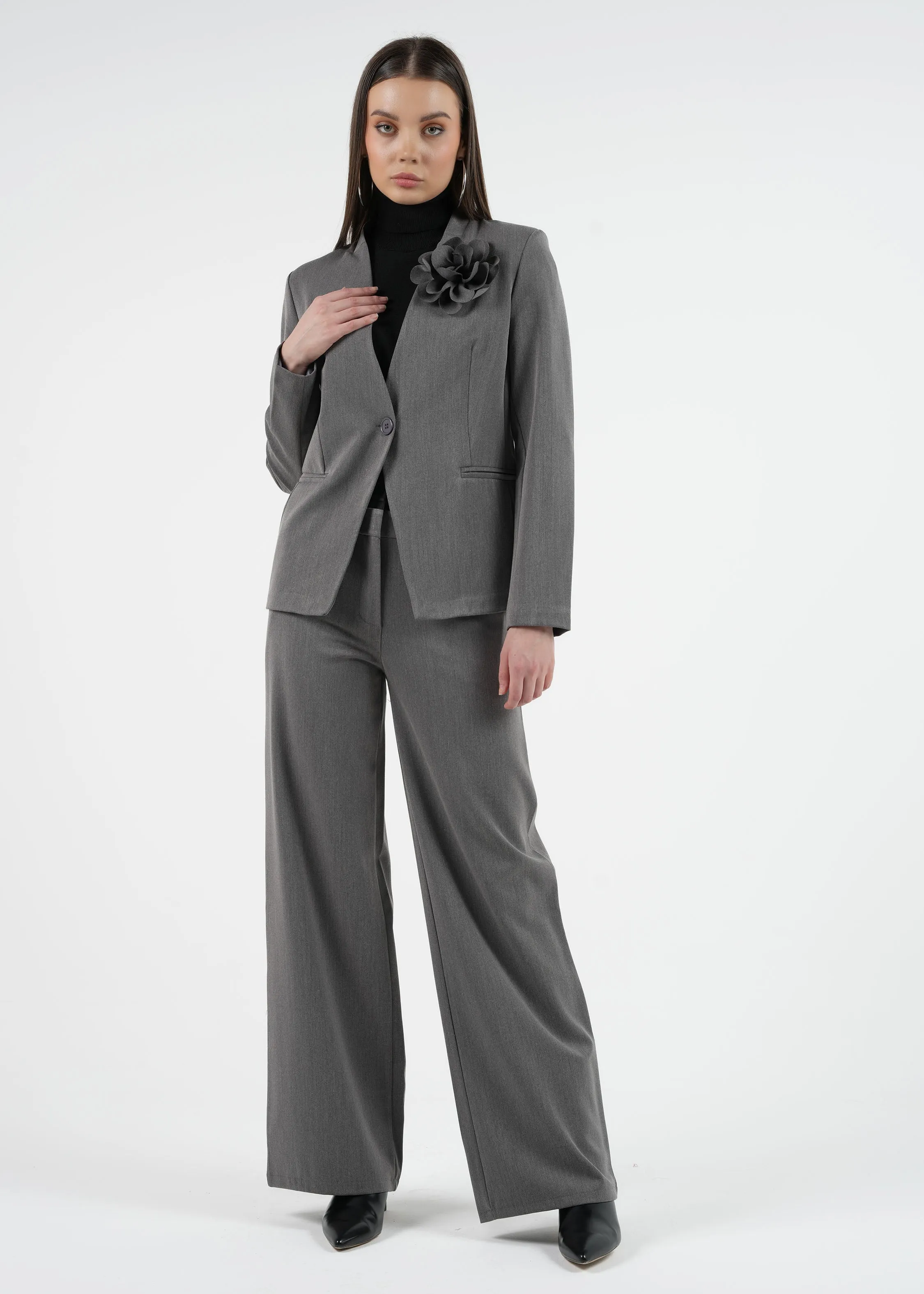 Elegant Women's Blazer with 3D Floral Detail