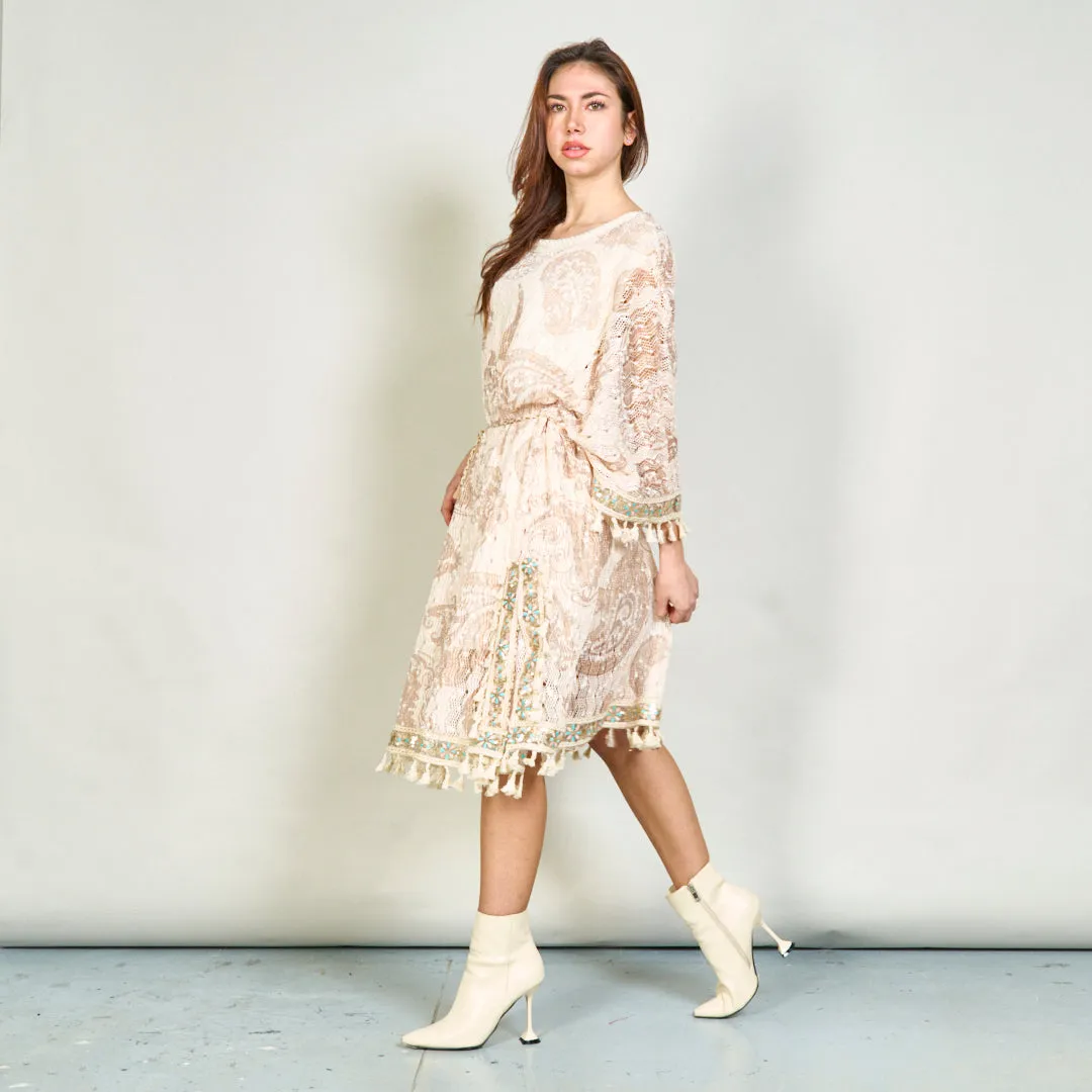 Embellished paisley kaftan dress with tassels wholesale