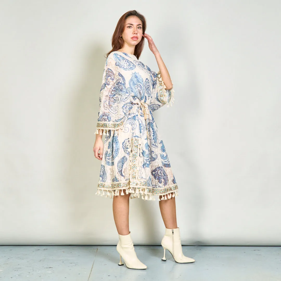 Embellished paisley kaftan dress with tassels wholesale