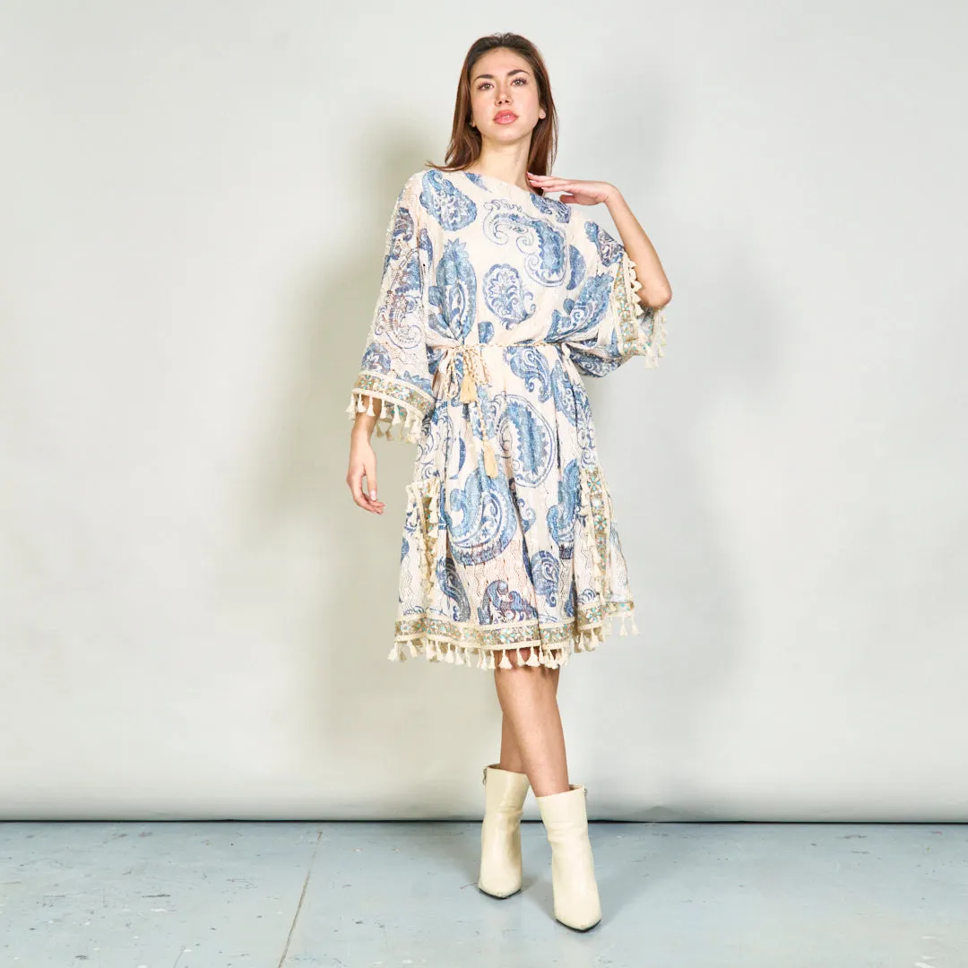 Embellished paisley kaftan dress with tassels wholesale