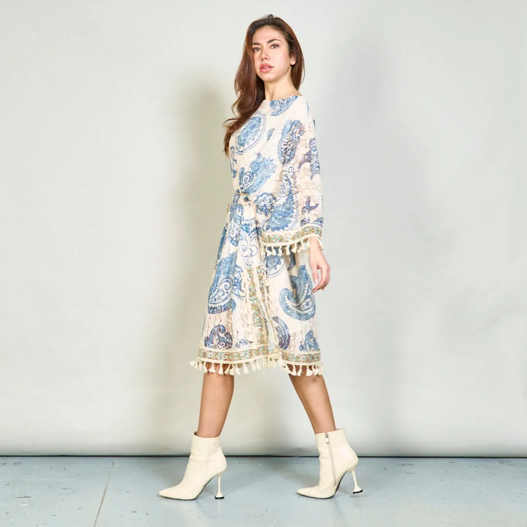 Embellished paisley kaftan dress with tassels wholesale