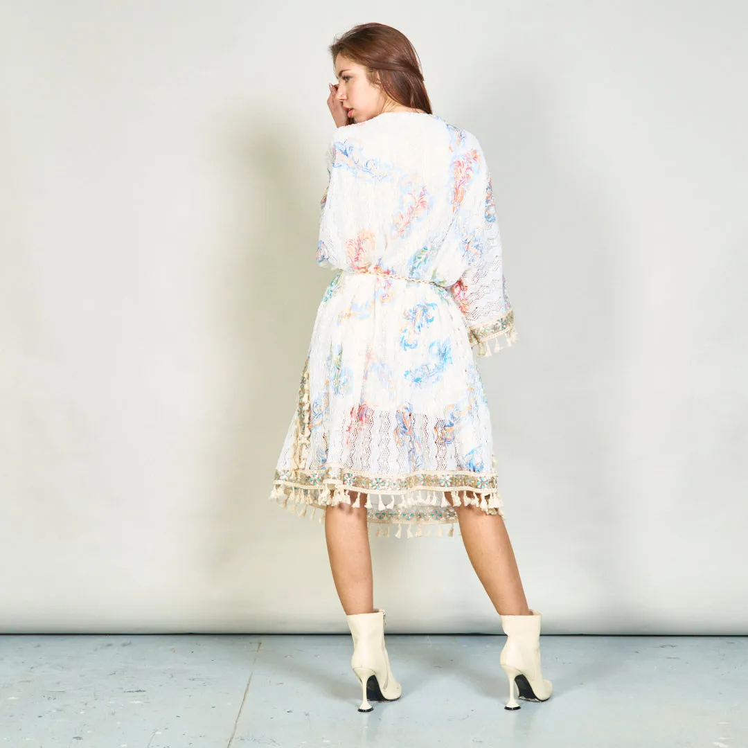 Embellished paisley kaftan dress with tassels wholesale