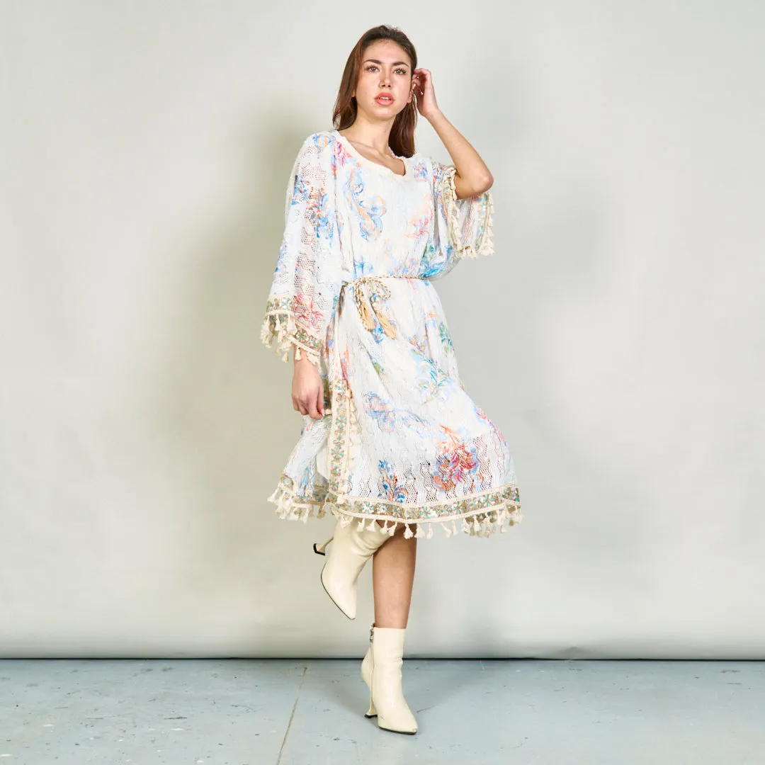 Embellished paisley kaftan dress with tassels wholesale