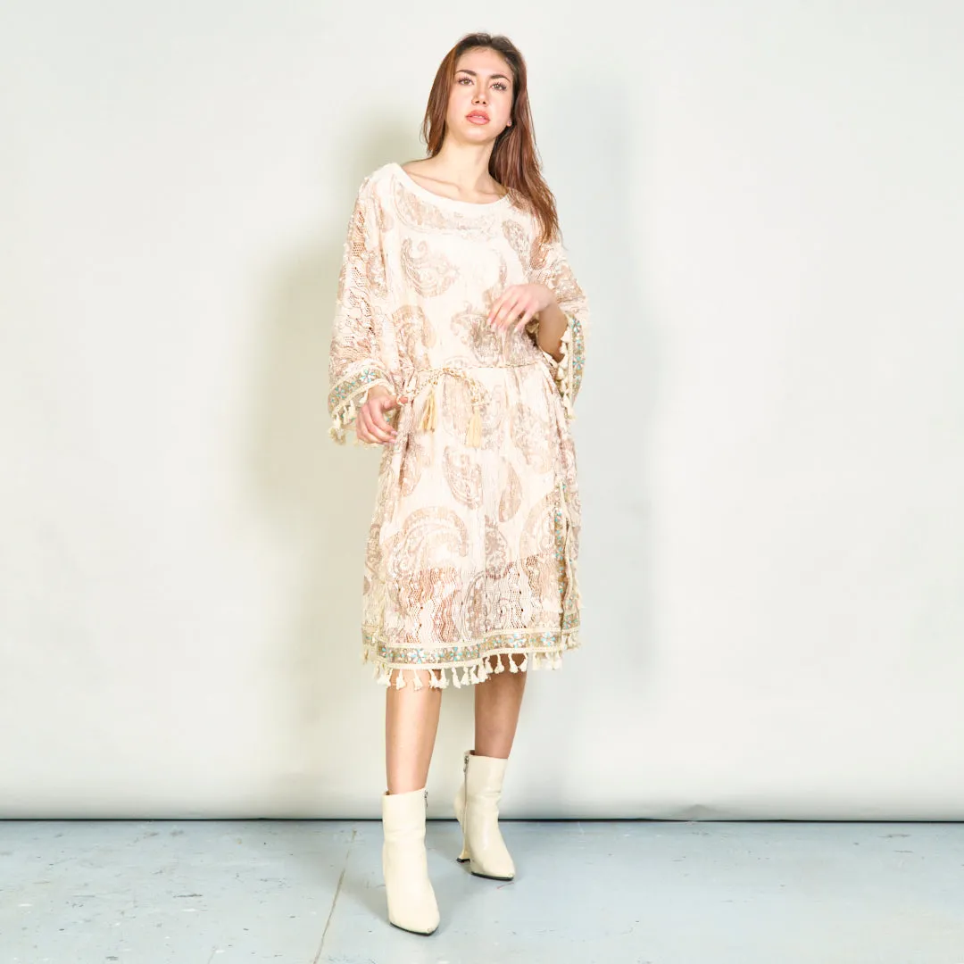 Embellished paisley kaftan dress with tassels wholesale