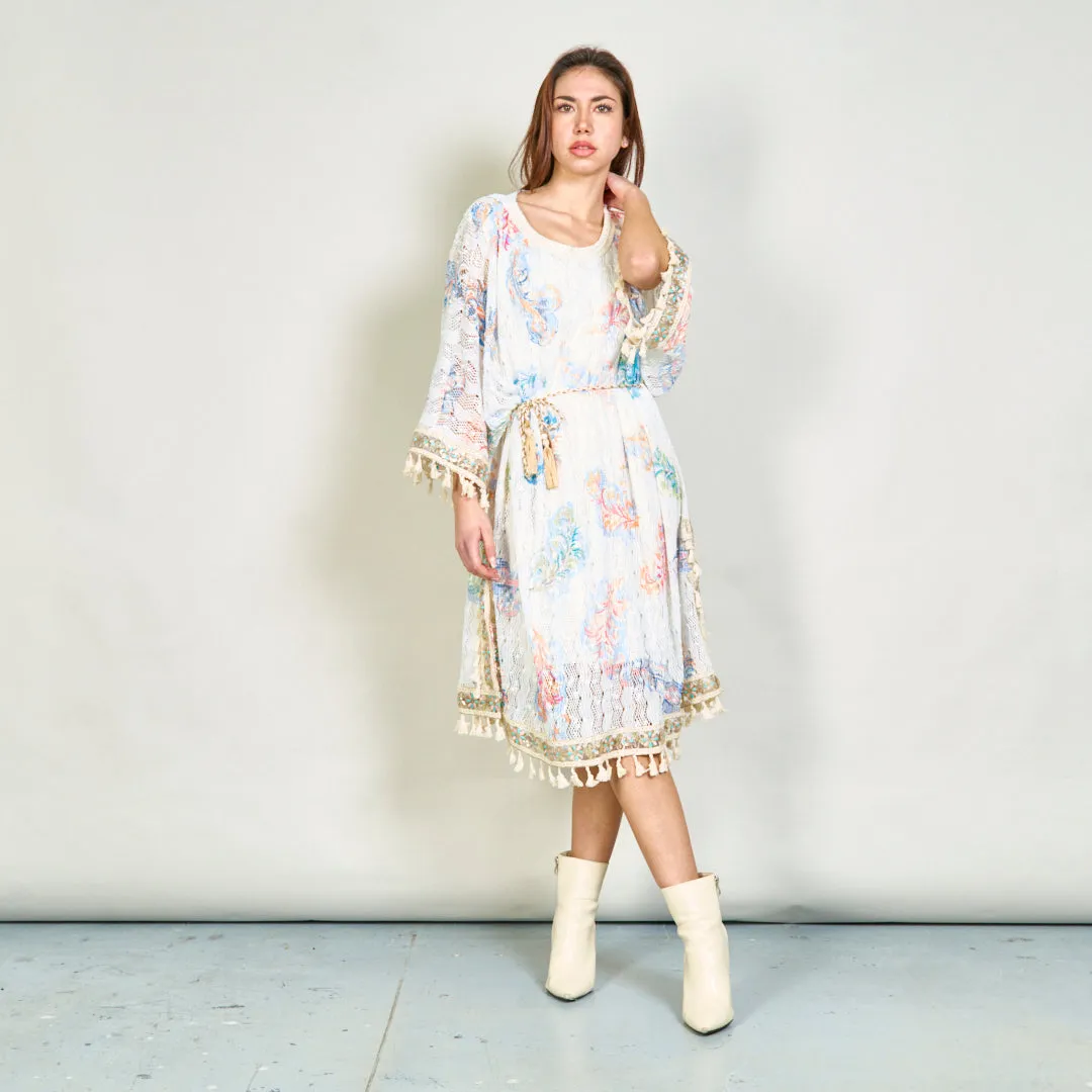Embellished paisley kaftan dress with tassels wholesale
