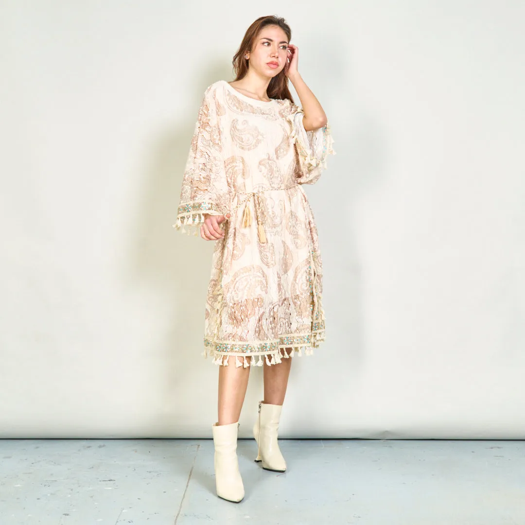 Embellished paisley kaftan dress with tassels wholesale