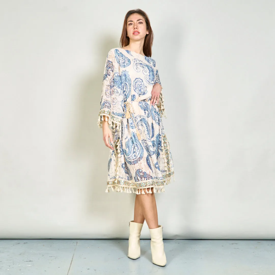 Embellished paisley kaftan dress with tassels wholesale