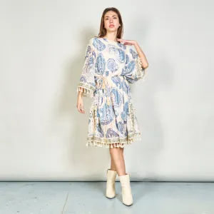 Embellished paisley kaftan dress with tassels wholesale