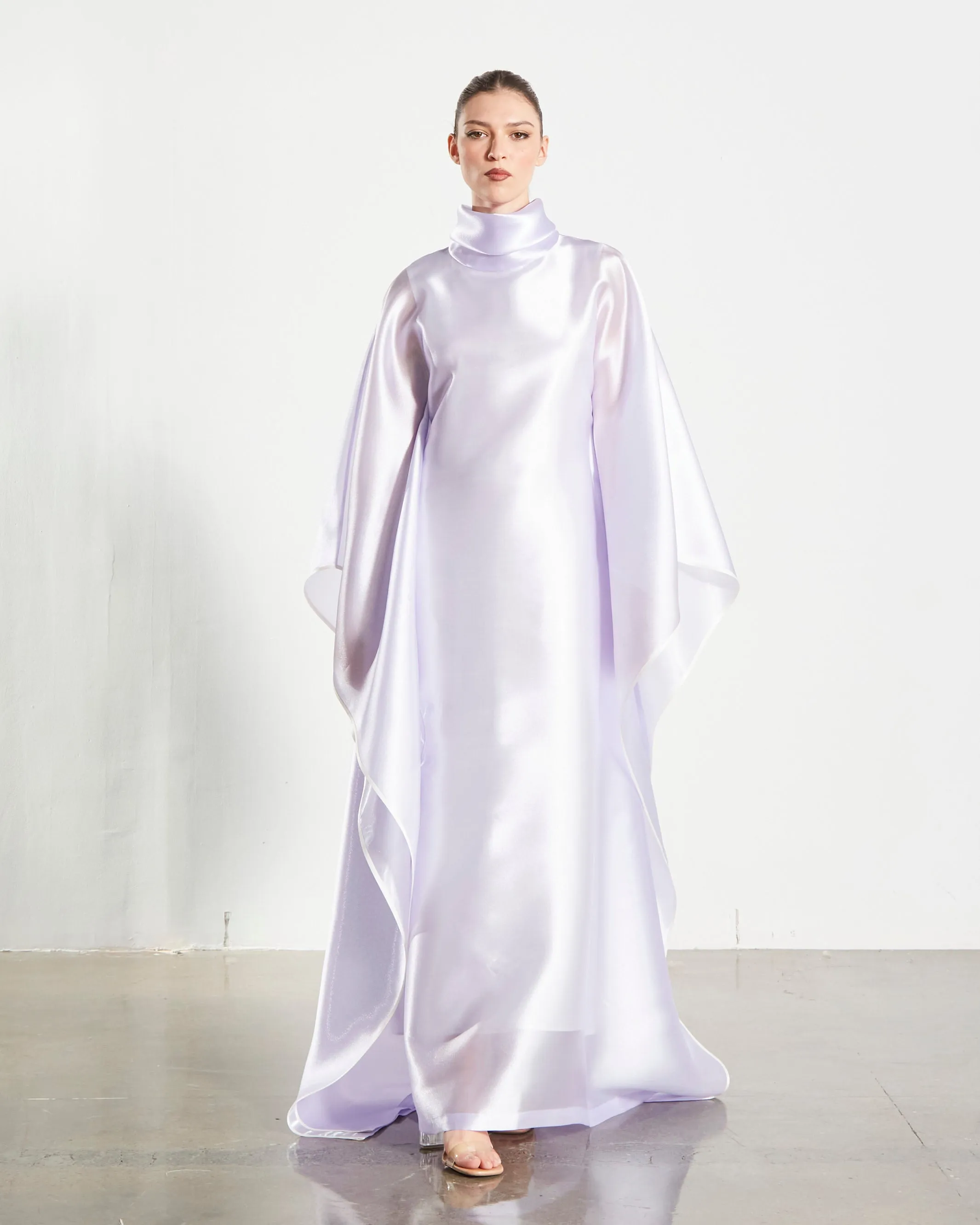 Embroidered Organdy High-Neck Kaftan Abaya - Gold