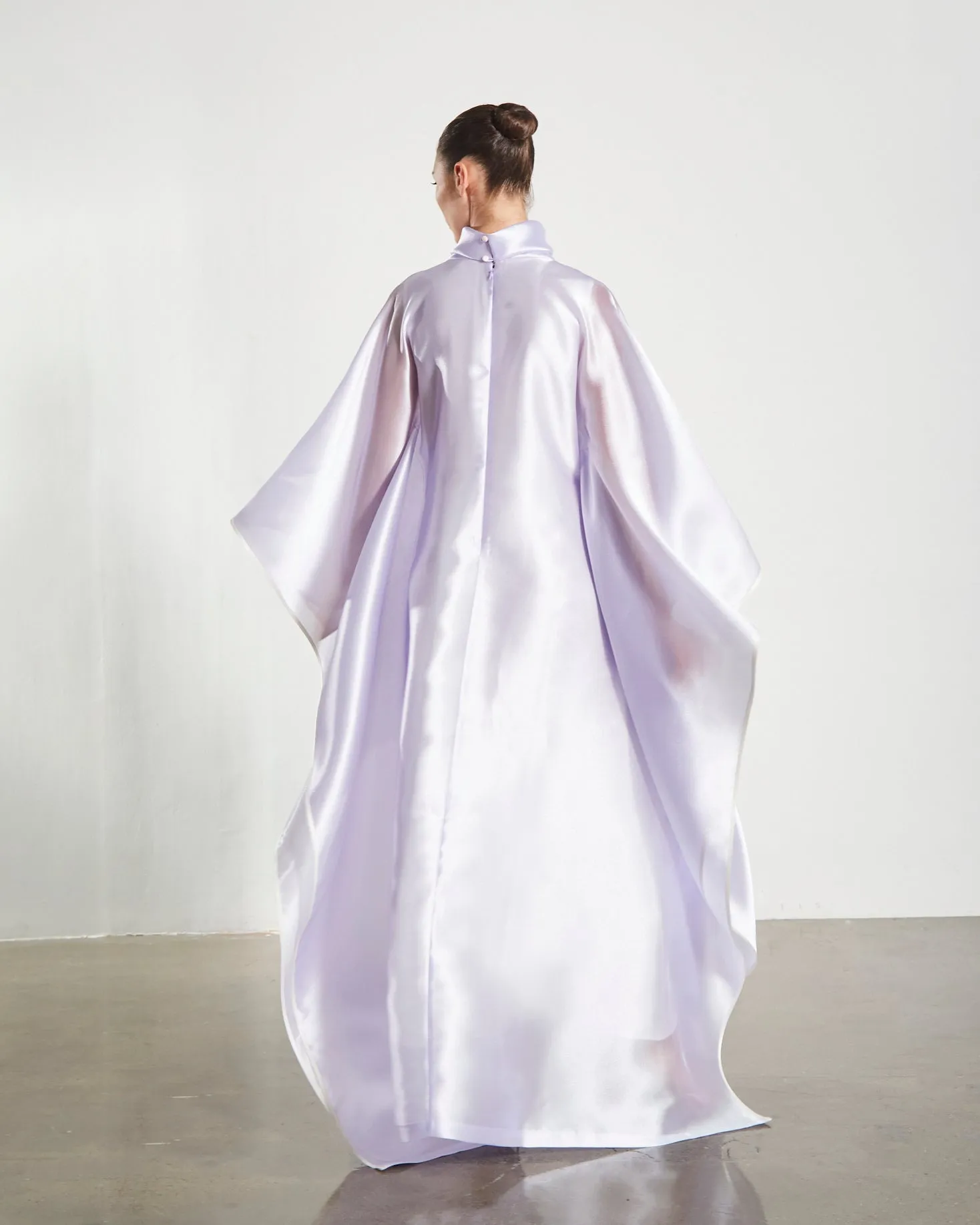 Embroidered Organdy High-Neck Kaftan Abaya - Gold