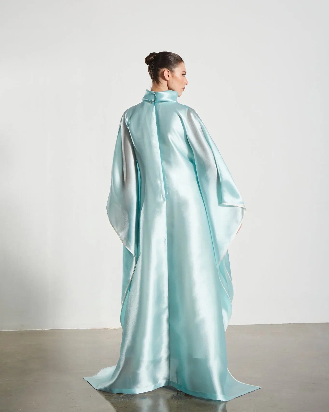 Embroidered Organdy High-Neck Kaftan Abaya - Gold