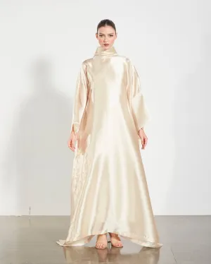 Embroidered Organdy High-Neck Kaftan Abaya - Gold