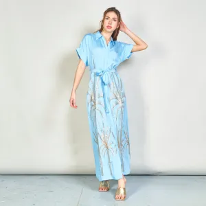 Embroidered palm belted shirt dress wholesale