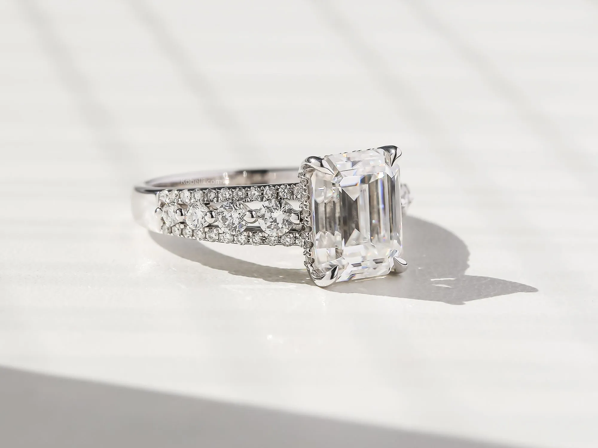 Emerald Moissanite & Diamond Framed Bubble Engagement Ring
