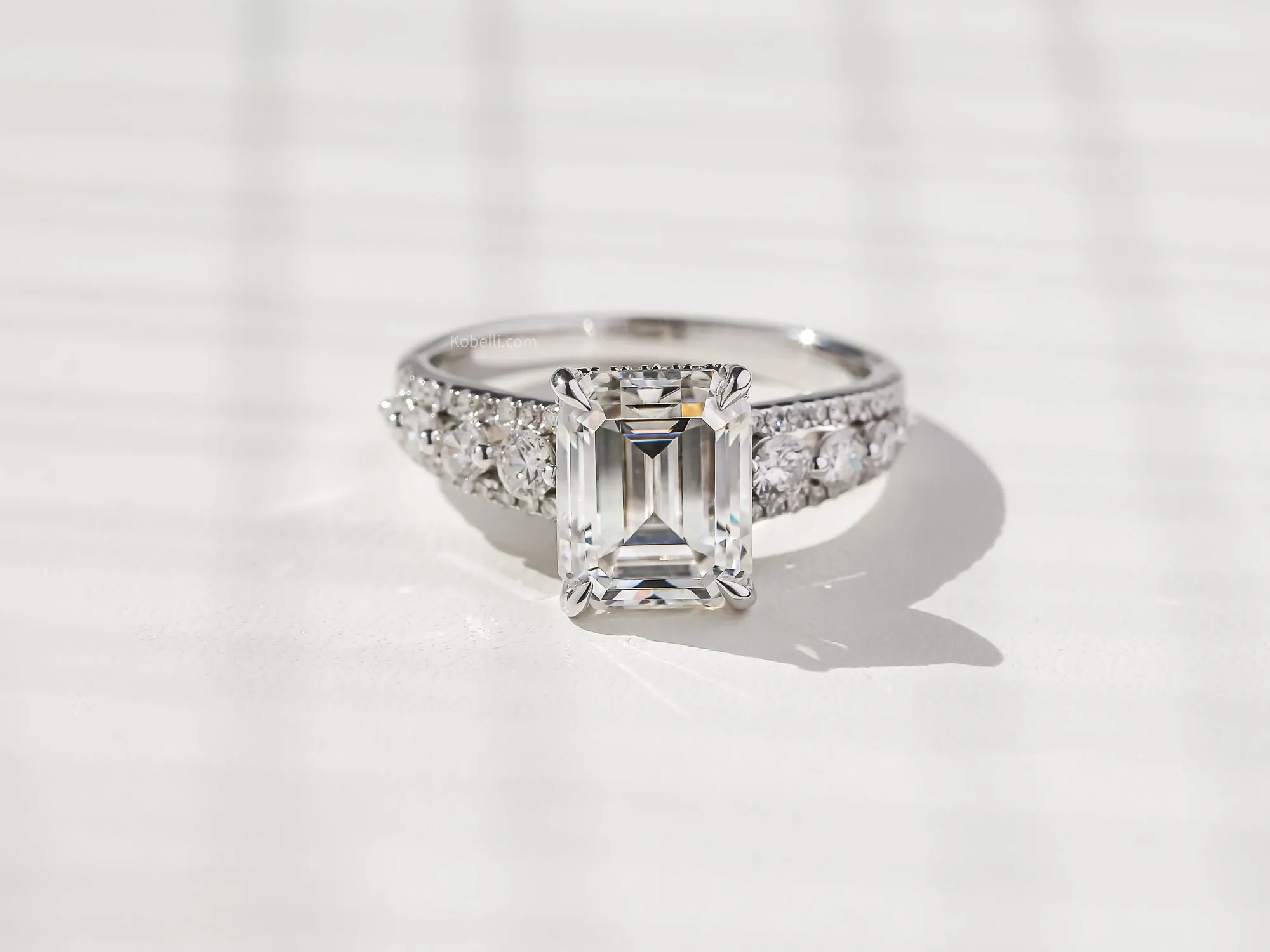 Emerald Moissanite & Diamond Framed Bubble Engagement Ring