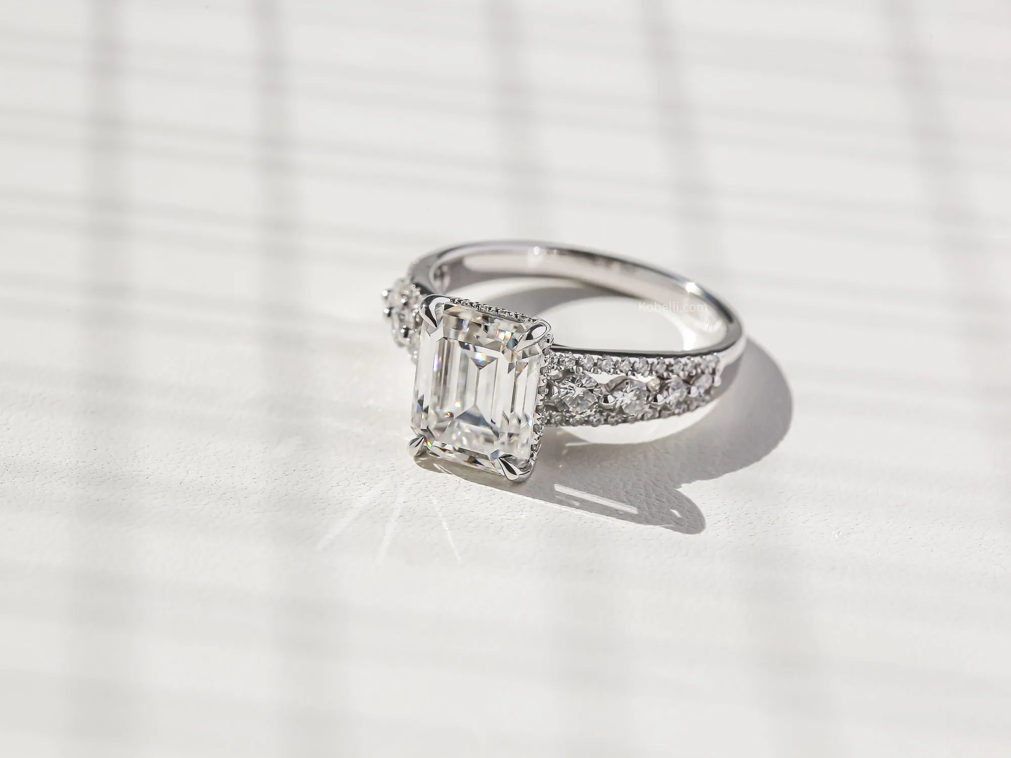 Emerald Moissanite & Diamond Framed Bubble Engagement Ring