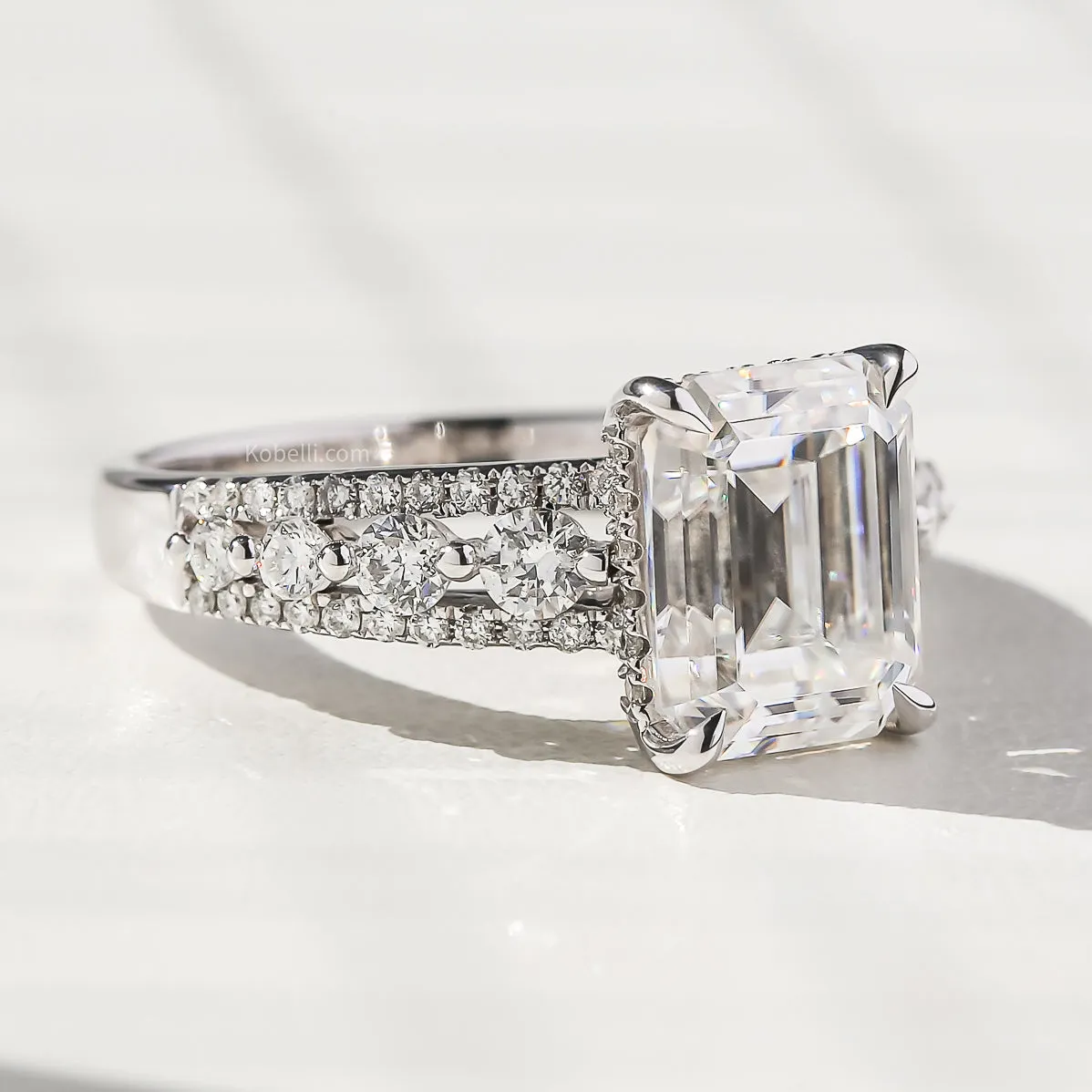Emerald Moissanite & Diamond Framed Bubble Engagement Ring
