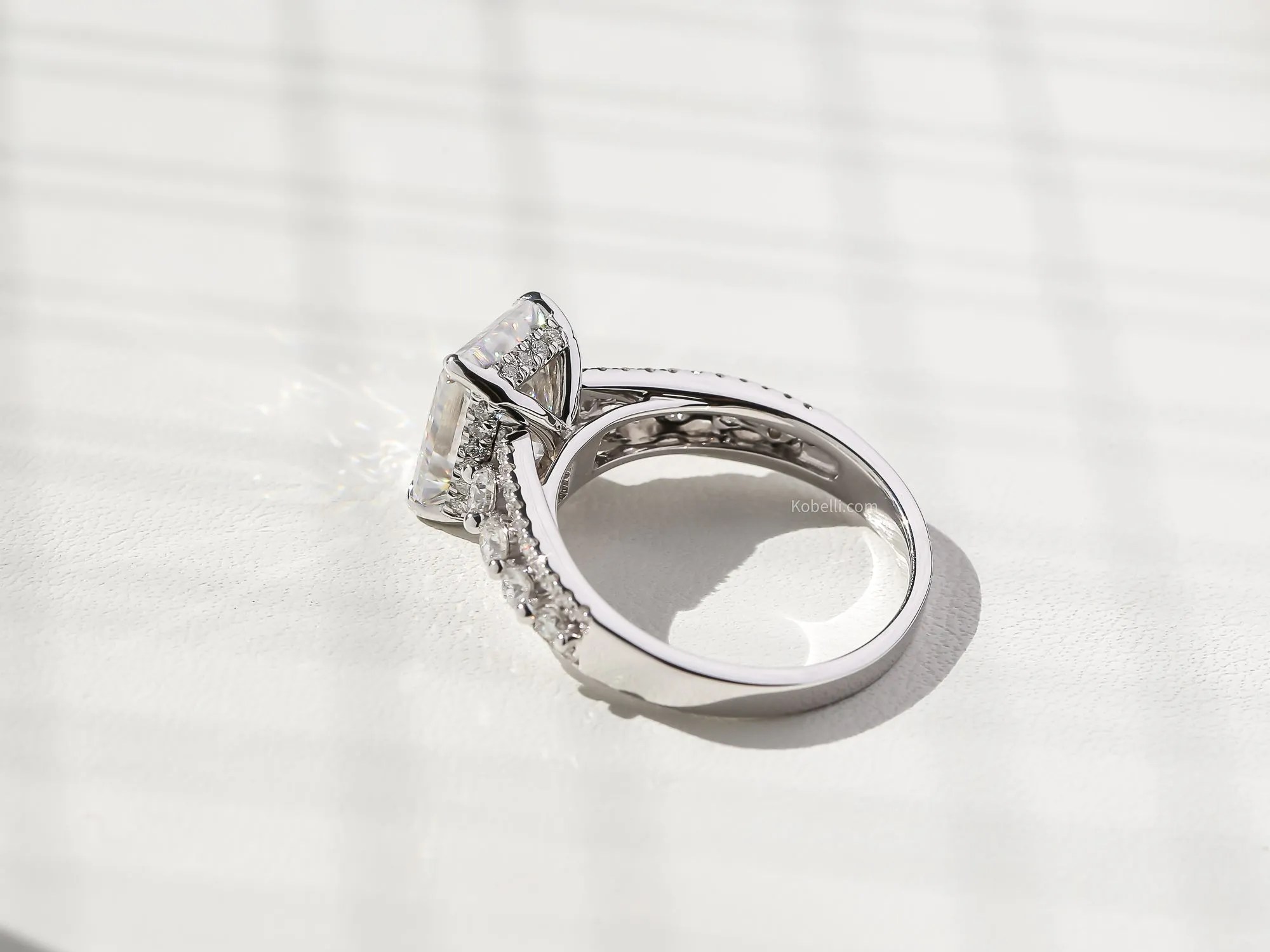 Emerald Moissanite & Diamond Framed Bubble Engagement Ring