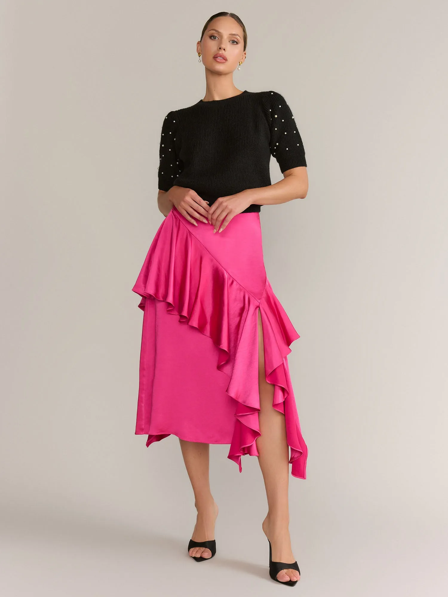 Endless Rose Satin Waterfall Midi Skirt - Brands We Love
