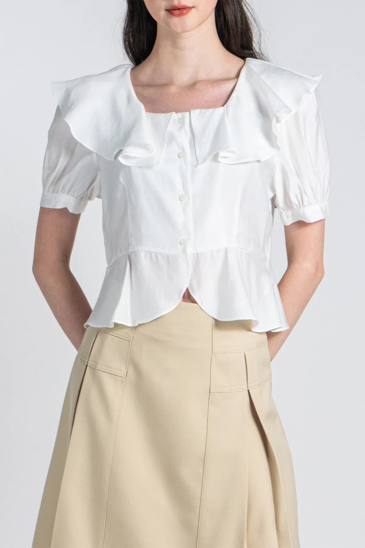 Evorrie Ruffled Peplum Cropped Top