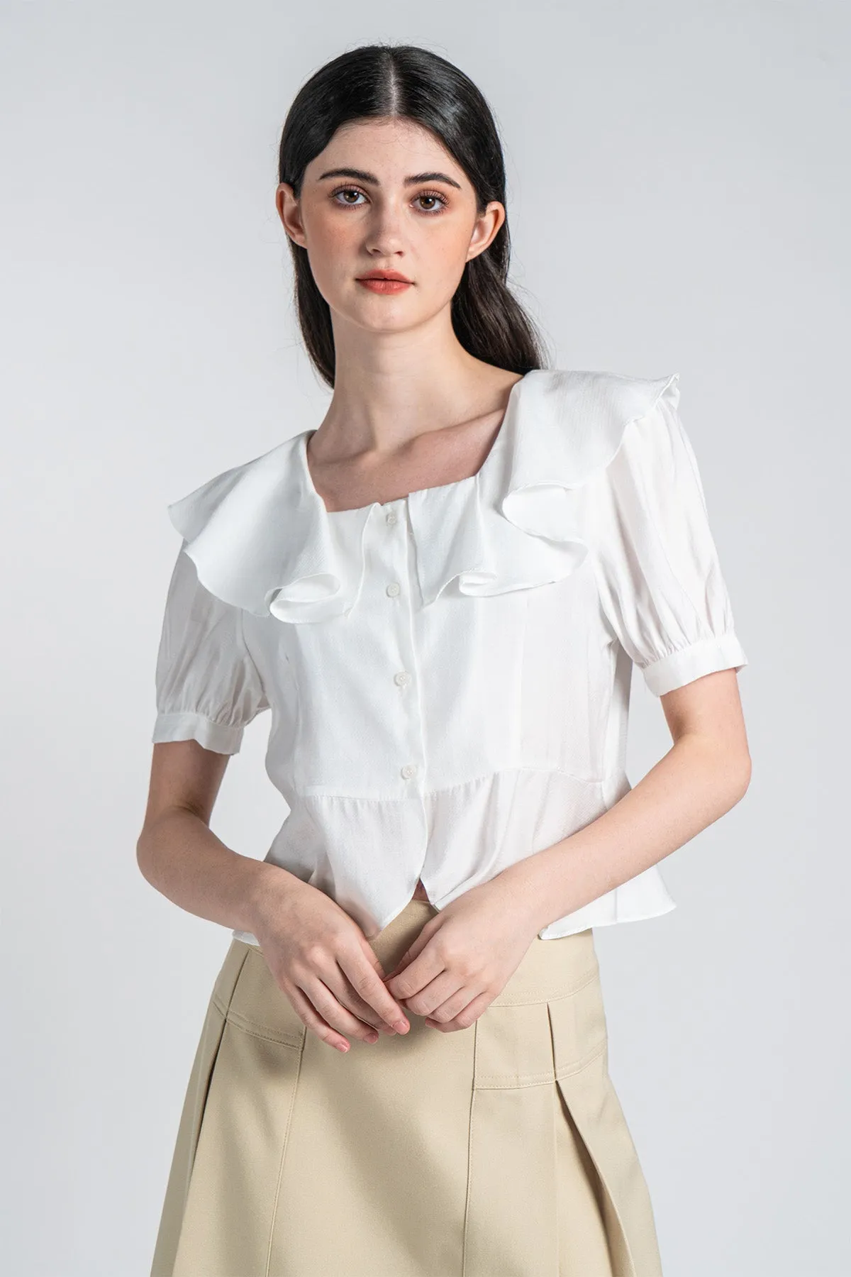 Evorrie Ruffled Peplum Cropped Top