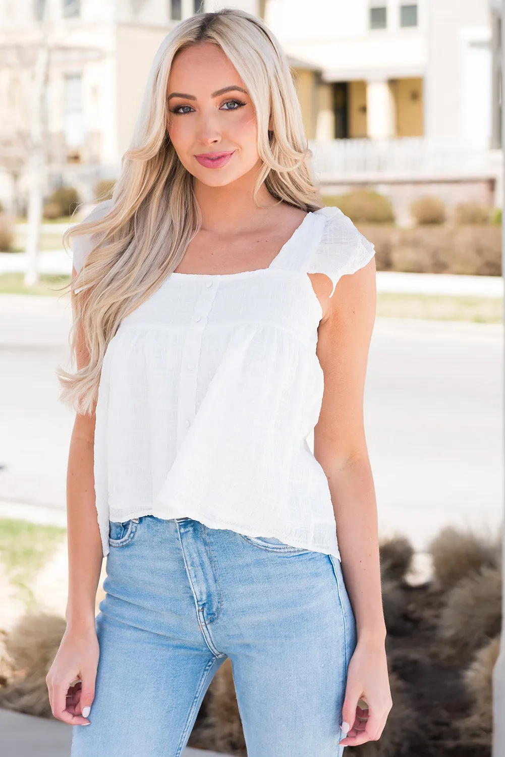 Explore More  Collection - Ruffled Square Neck Wide Strap Tank