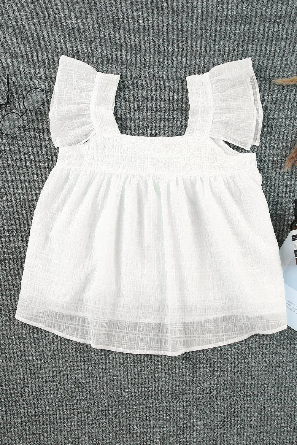 Explore More  Collection - Ruffled Square Neck Wide Strap Tank