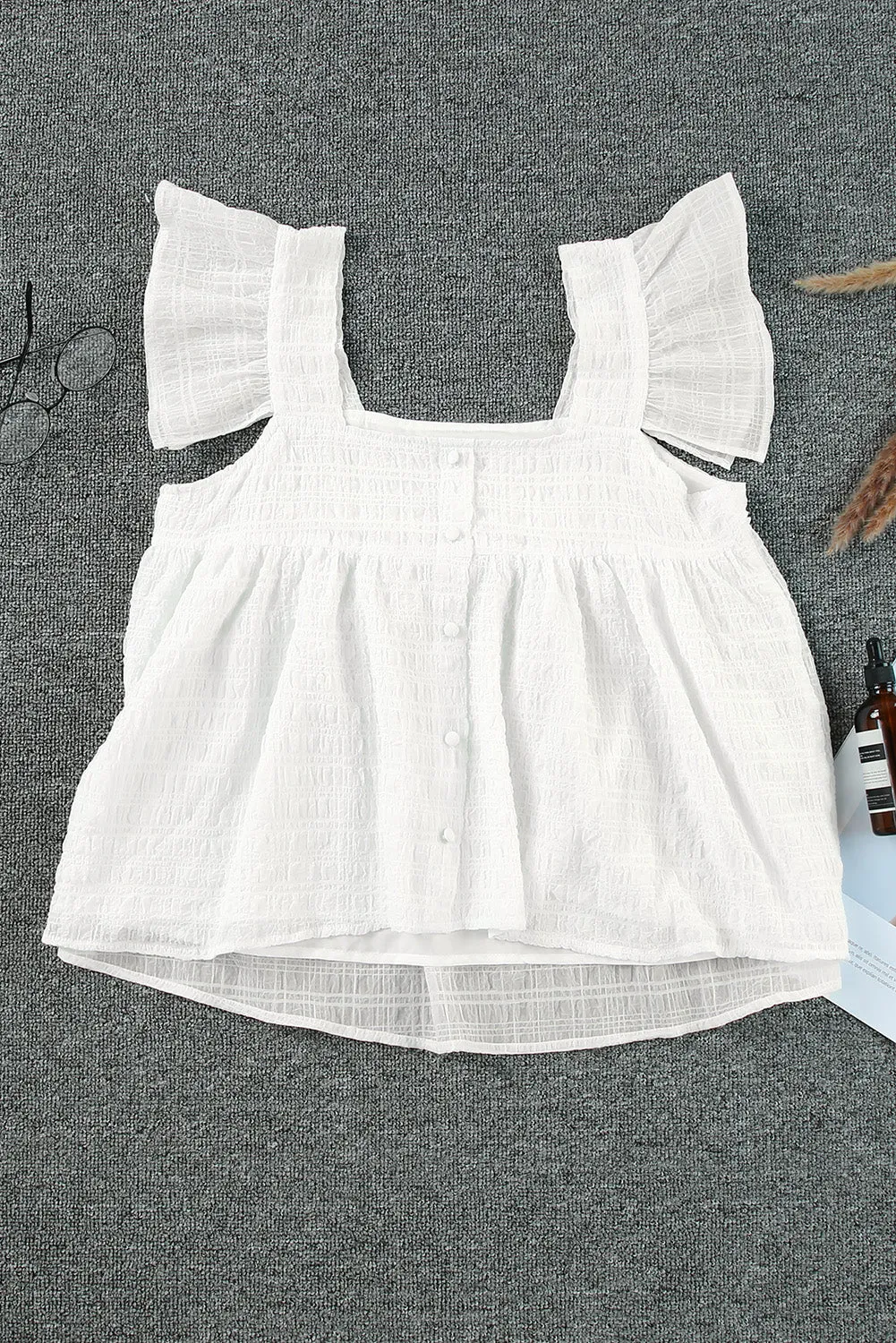 Explore More  Collection - Ruffled Square Neck Wide Strap Tank