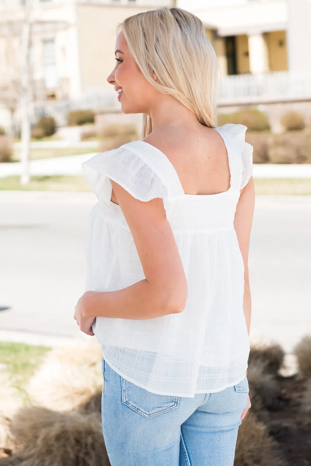 Explore More  Collection - Ruffled Square Neck Wide Strap Tank