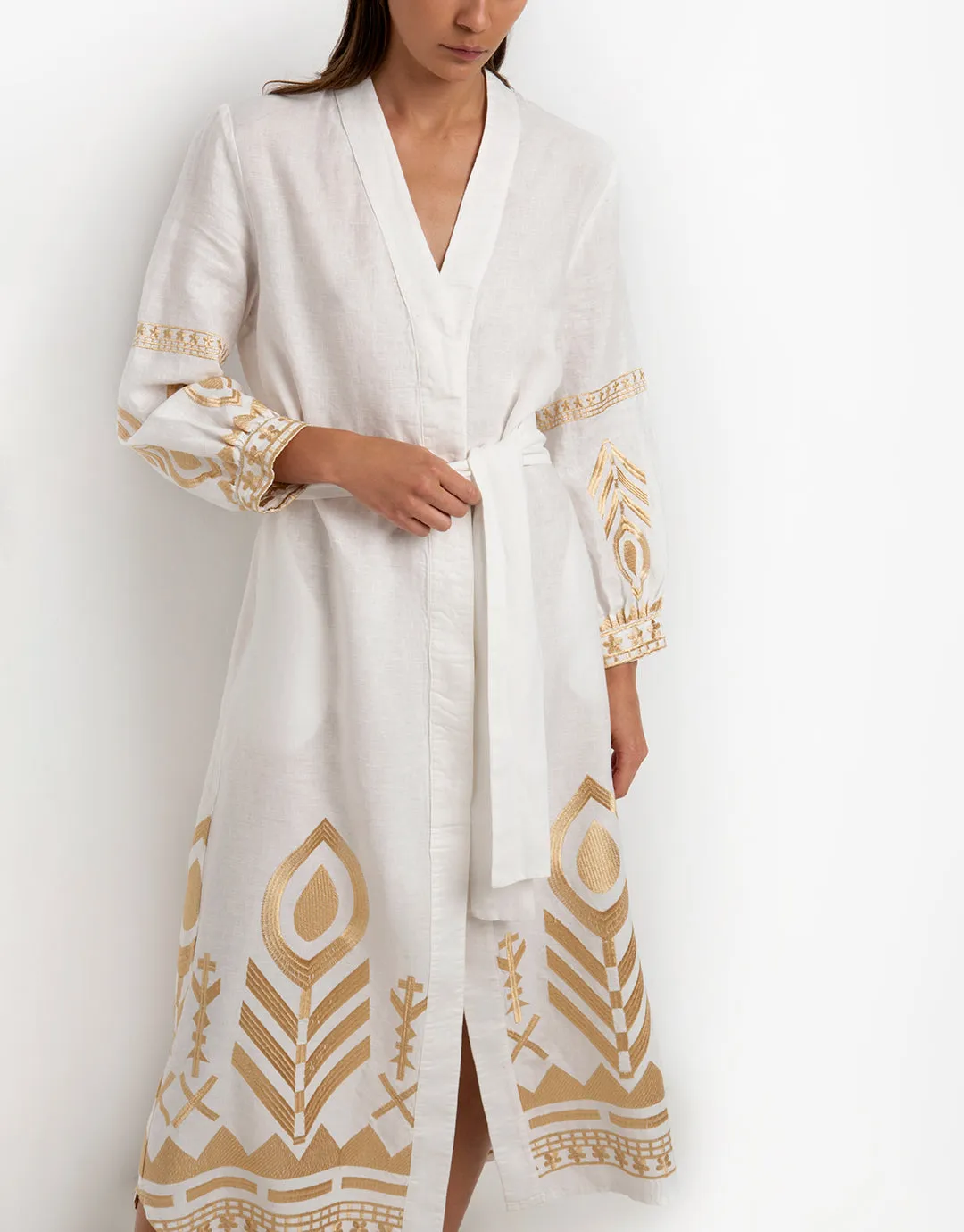 Feathers Kimono - White and Gold