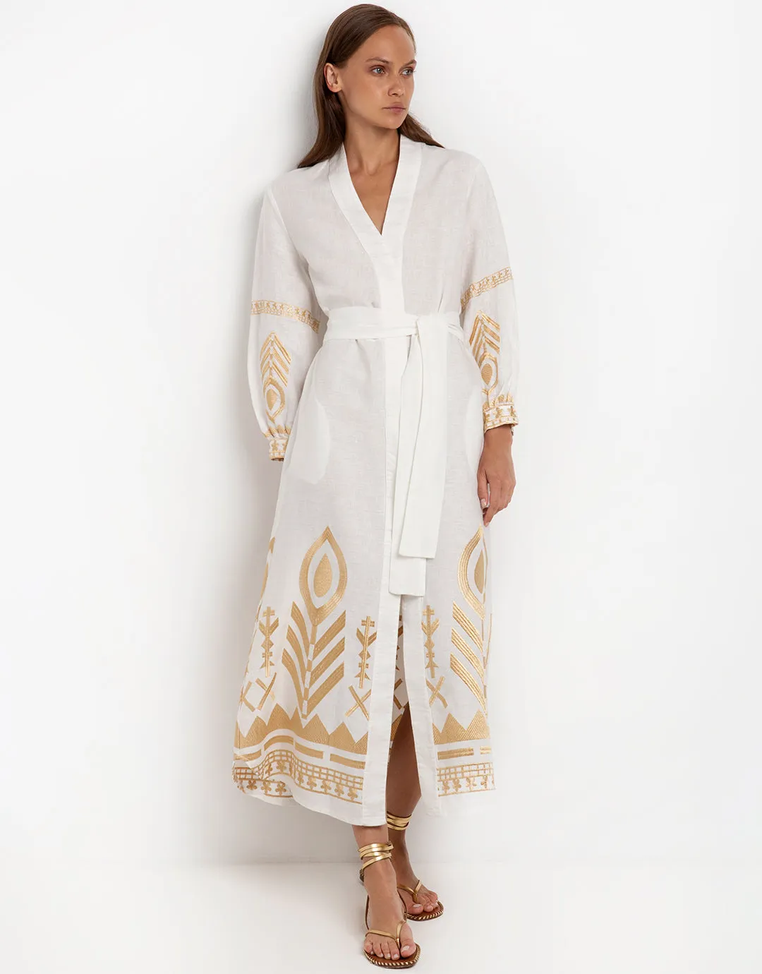 Feathers Kimono - White and Gold